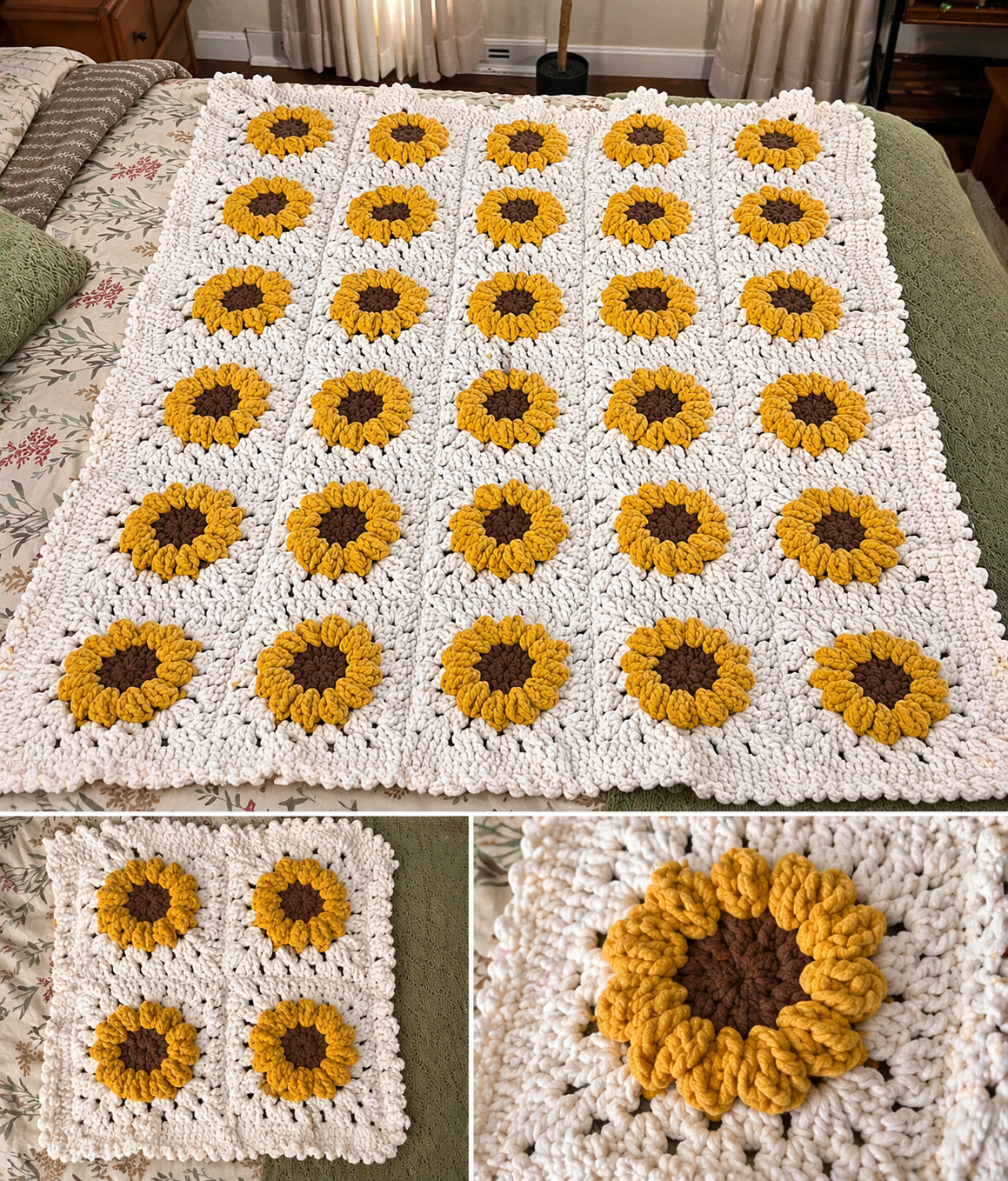 Sunflower Crocheted Throw Blanket