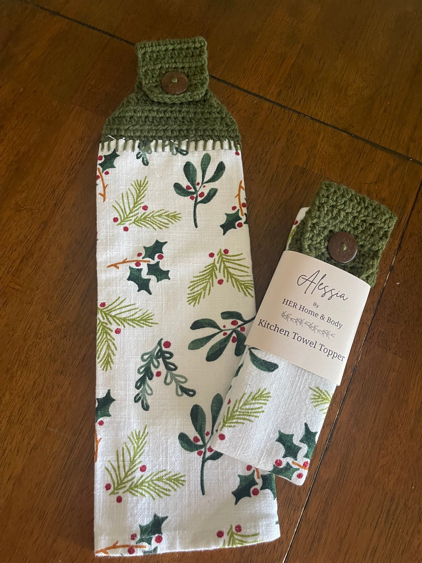 Holiday Holly & Pine Kitchen Towel Topper