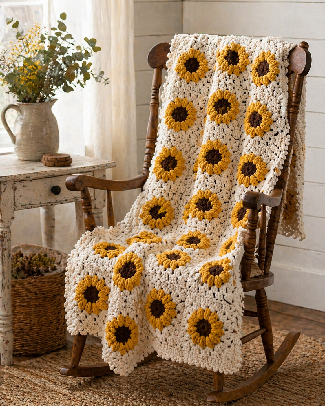 Sunflower Crocheted Throw Blanket