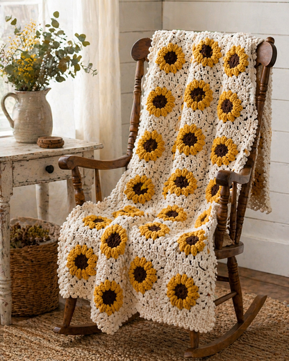 Sunflower Crocheted Throw Blanket