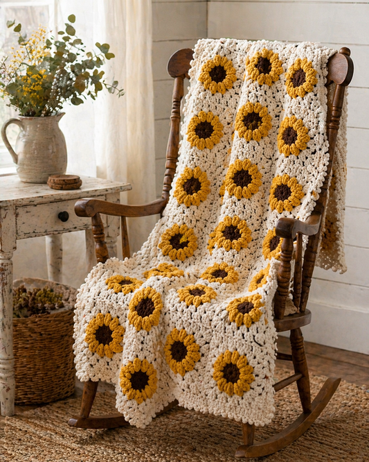 Sunflower Crocheted Throw Blanket