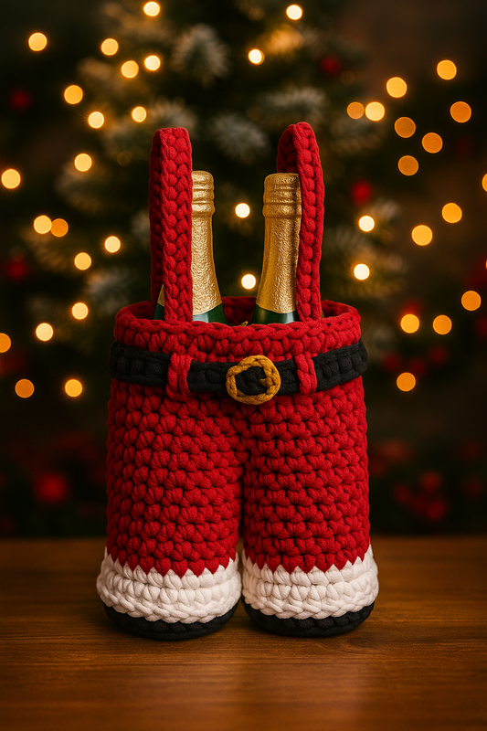 Handmade Crocheted Santa Pants Bottle Holder