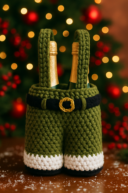 Handmade Crocheted Elf Pants Bottle Holder