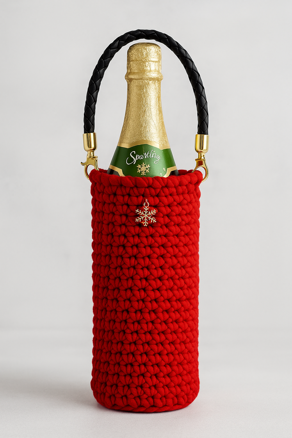 Handmade Crocheted Wine Bottle Holder – Holiday Red
