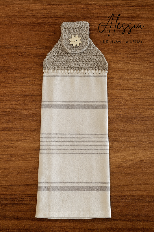 Neutral Striped Kitchen Towel Topper