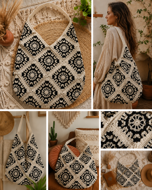 Midnight Meadow Crocheted Tote Bag