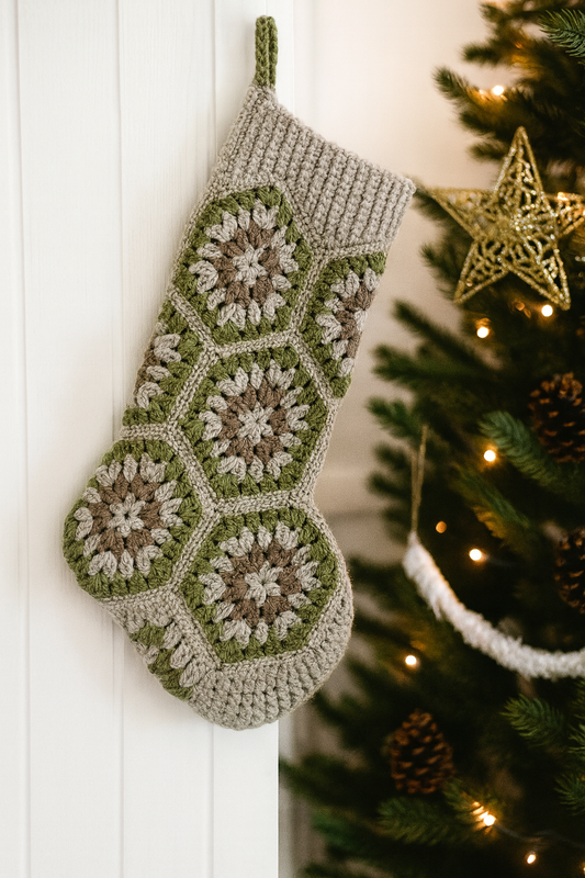 Handmade Crochet Christmas Stocking – Granny Hexagon Design