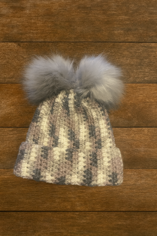 Handmade Crochet Double Pom-Pom Child's Beanie