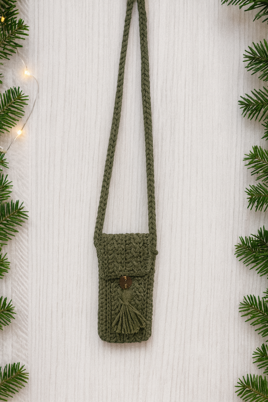 Olive Green Crochet Crossbody Pouch
