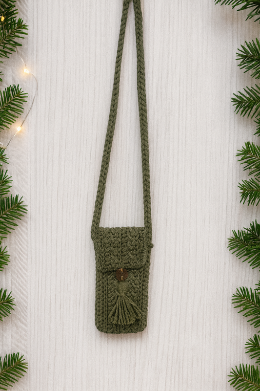 Olive Green Crochet Crossbody Pouch