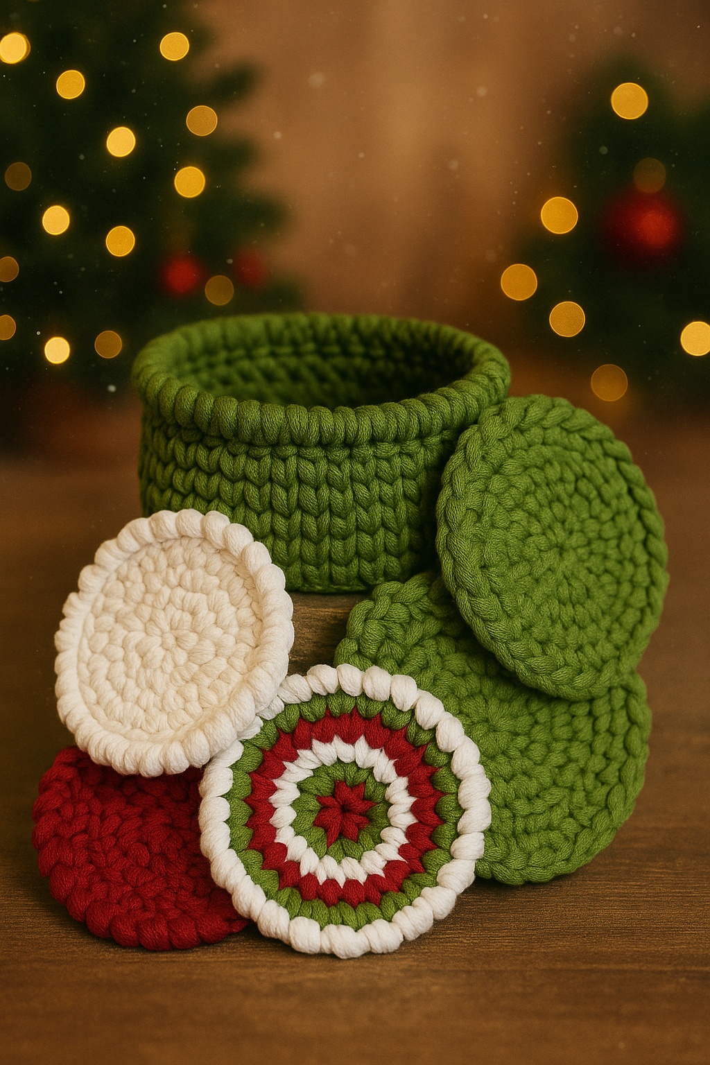 Crochet Basket with Coaster Set