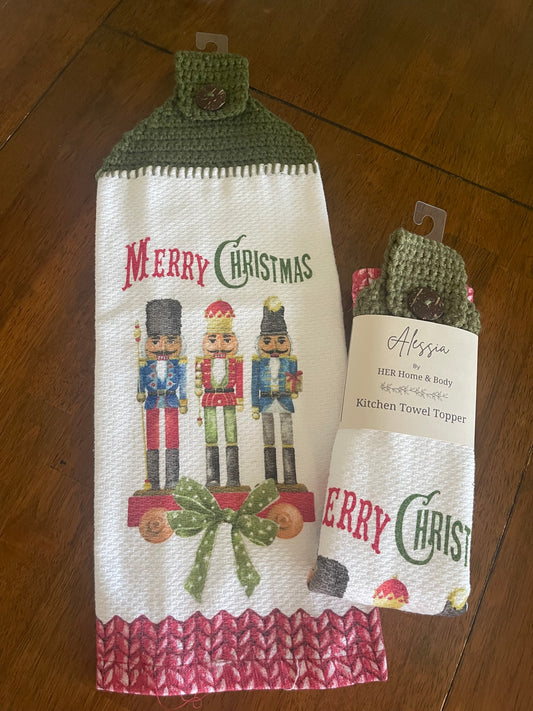 Nutcracker Merry Christmas Kitchen Towel Topper