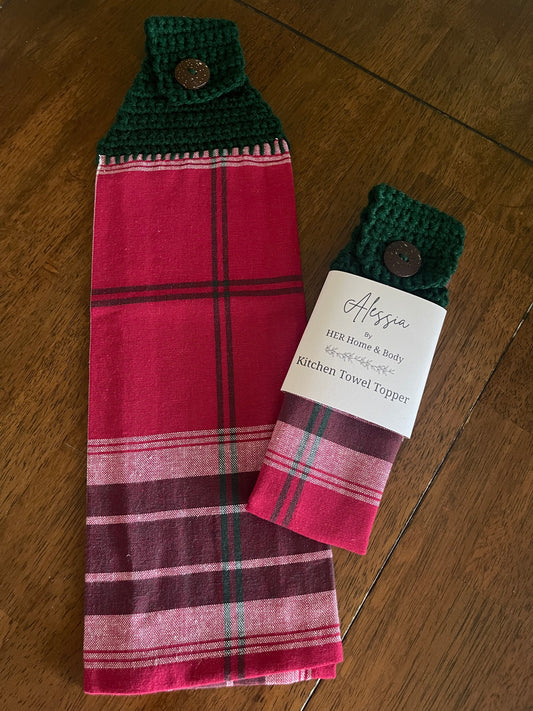 Holiday Plaid Crocheted Kitchen Towel Topper