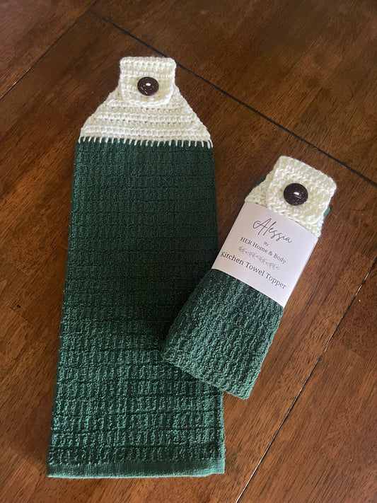 Classic Forest Green Waffle Kitchen Towel Topper
