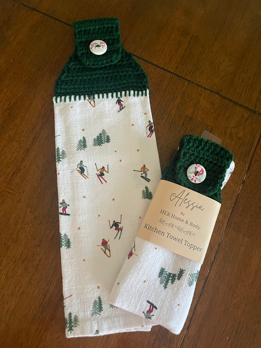 Skiers & Pine Kitchen Towel Topper
