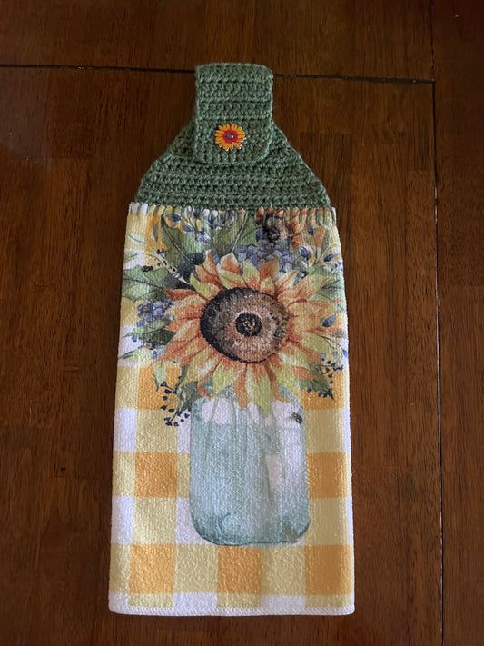 Sunflower Mason Jar Kitchen Towel Topper