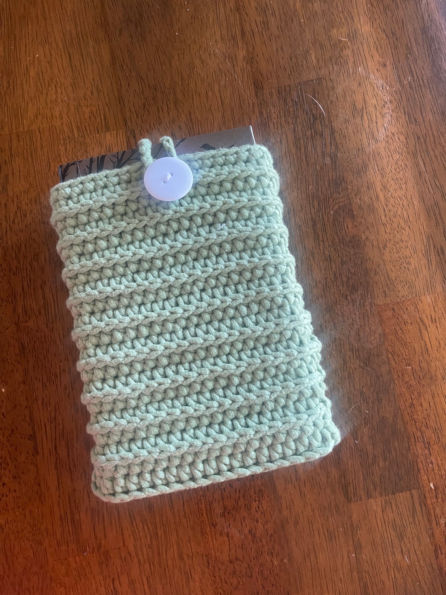 Handmade Crochet Book Sleeve – Sage Green