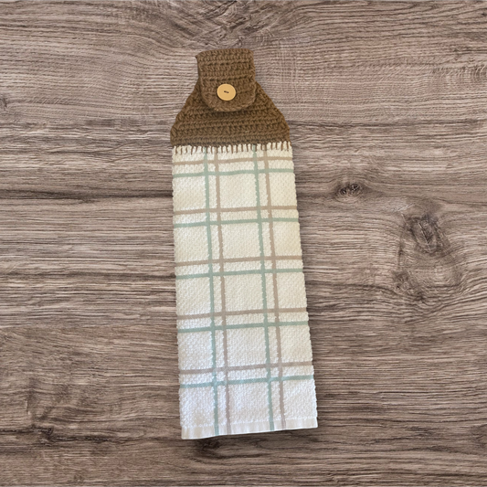Sage & Brown Plaid Hanging Towel