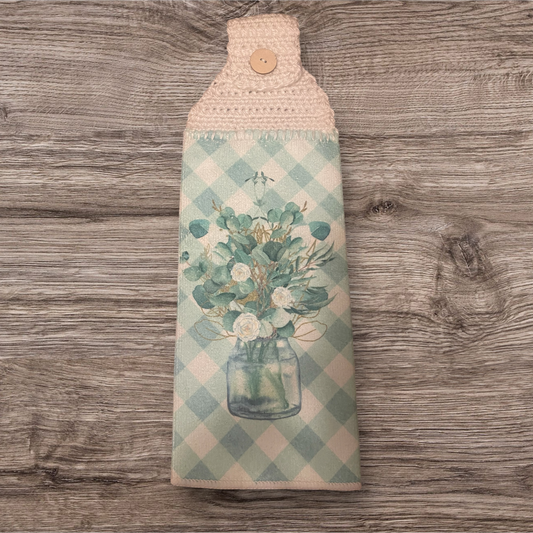 Green Gingham Mason Jar Hanging Towel