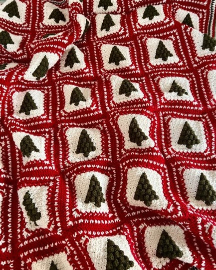 Christmas Tree Granny Square Crocheted Afghan